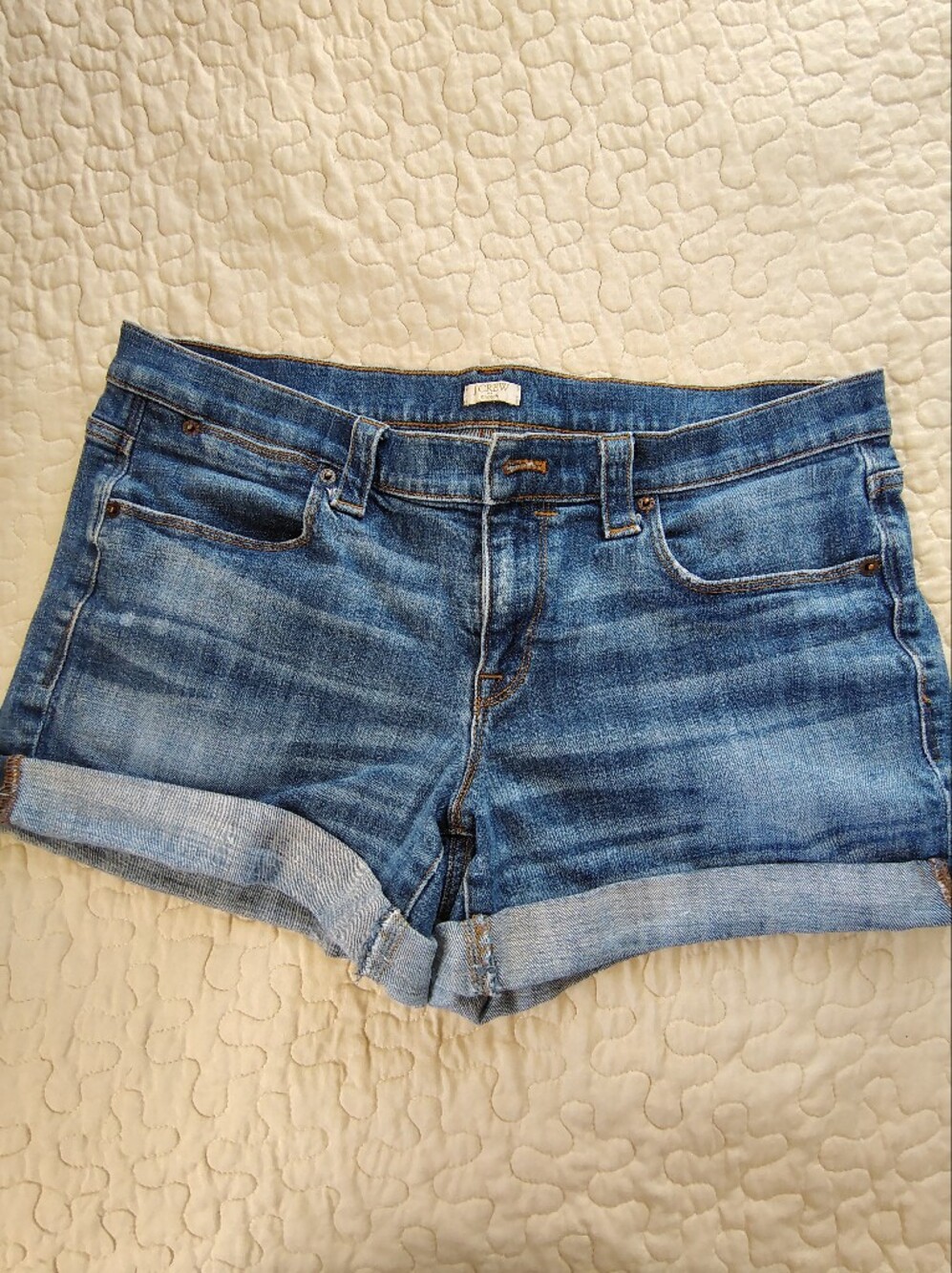 J.Crew Medium Wash Cuffed Denim Shorts Stretch Size 25